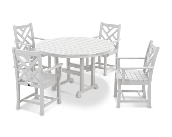 Polywood Chippendale 5-Piece Round Arm Chair Dining Set - Outdoor Patio Furniture for Garden, Poolside & Backyard Entertaining