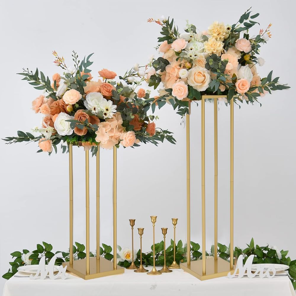 Vincidern 4-Piece Gold Flower Stand Centerpieces for Wedding Table Decorations - 31.5 Inch Tall Metal Floral Display Stand for Weddings, Events & Parties - Perfect for Aisle Decor, Reception Tables and Special Occasion Centerpieces