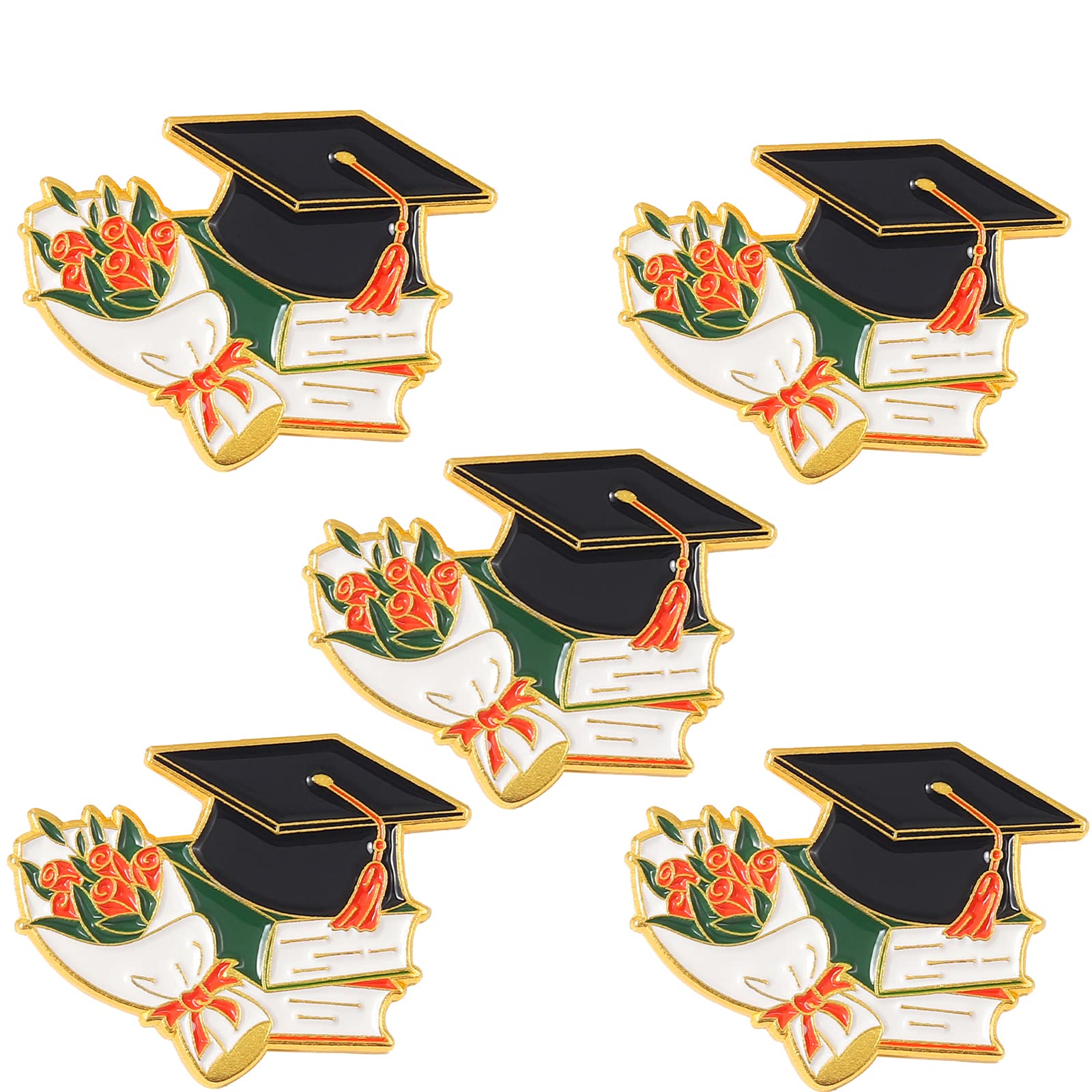Graduation Enamel Pins Set - Book Flower Graduation Cap & Diploma Lapel Pins for Students - Black Letter Enamel Brooch Pin for Jackets, Badges, Accessories & Gifts - Perfect for Graduation Ceremonies, School Events & Gift Giving