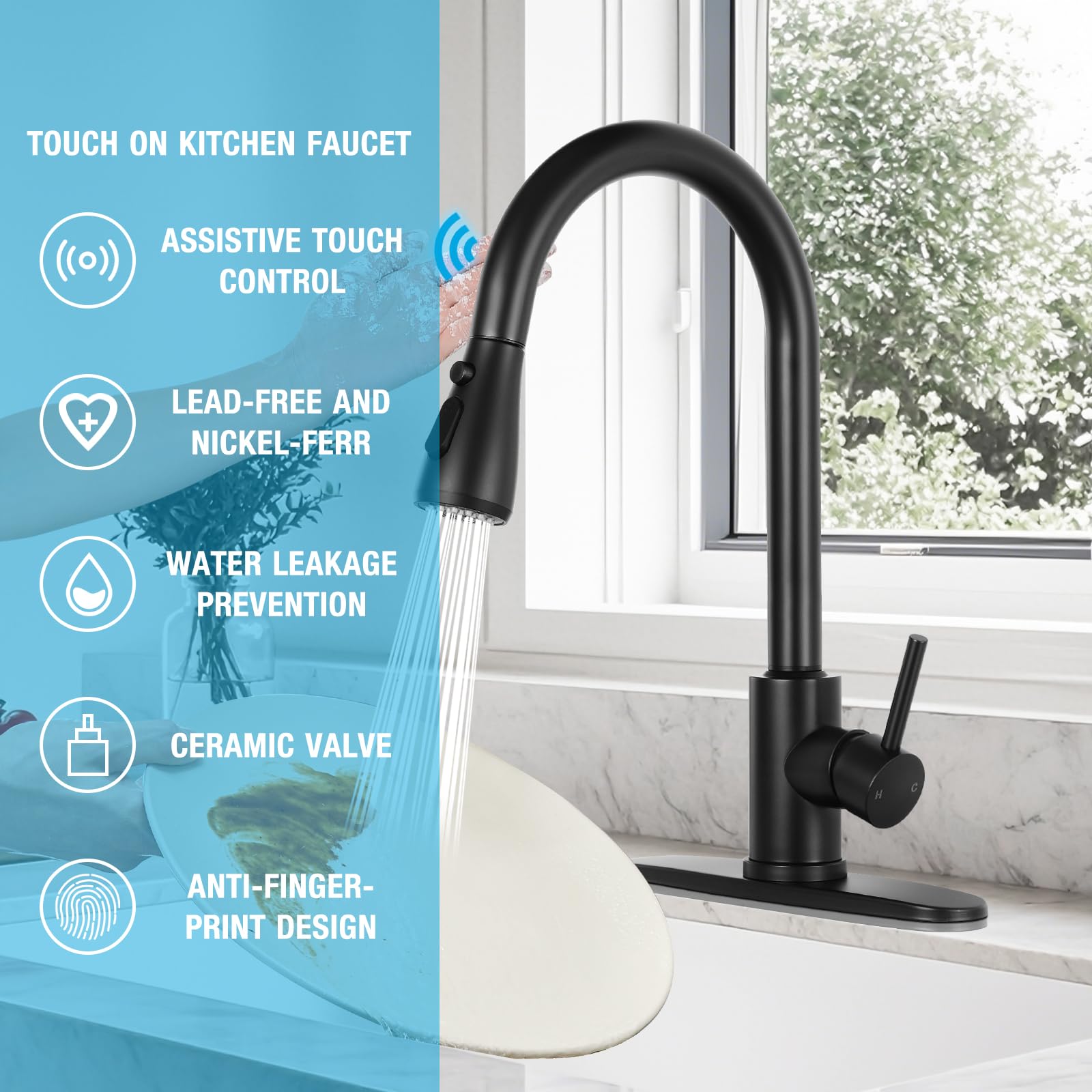 Smart Touch Kitchen Faucet with Pull-Down Sprayer - Stainless Steel High Arc for Home & RV