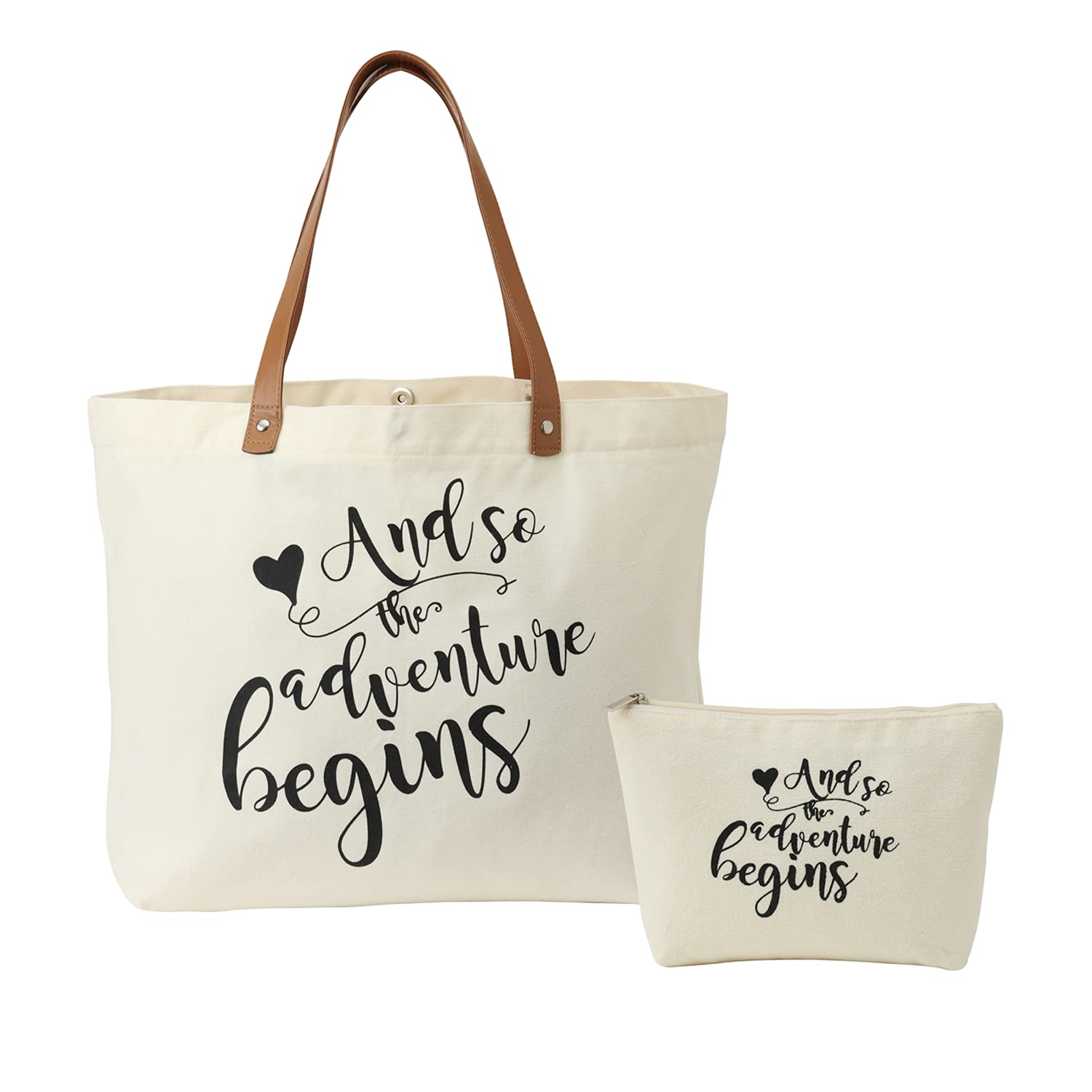 Bride Tote Bag with Makeup Pouch - Perfect Wedding Gift for Bridal Showers & Bachelorette Parties - Large Canvas Travel Shoulder Bag with Cosmetic Organizer - Ideal for Honeymoon Travel, Bridal Salon Visits & Wedding Day Essentials