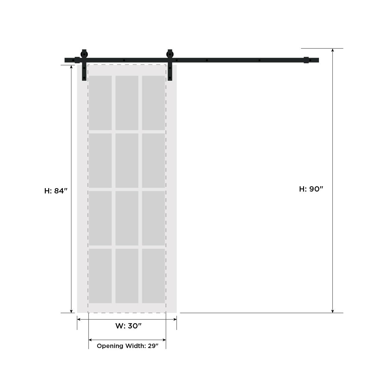 Lucia 2166 White Silk 30x84 Inch Clear Glass Barn Door with 6.6FT Top Mount Rail & Heavy Duty Hardware Set - Perfect for Bedroom, Closet, and Interior Room Partitions