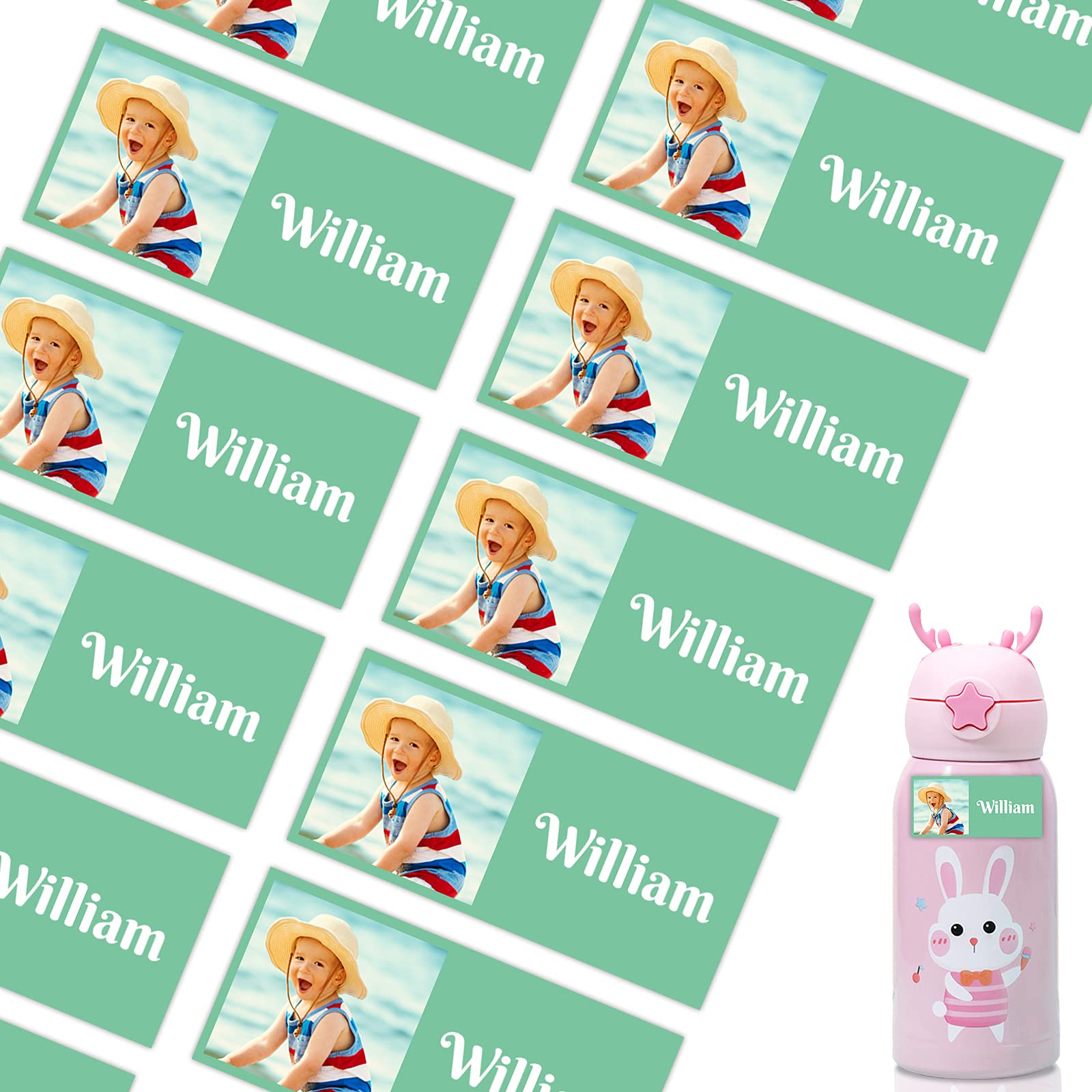 46 PCS Custom Photo Kids Name Labels - Waterproof Personalized Stickers for School Supplies, Daycare, Water Bottles & Lunch Boxes | Perfect for Organizing Backpacks, Toys & Camp Gear