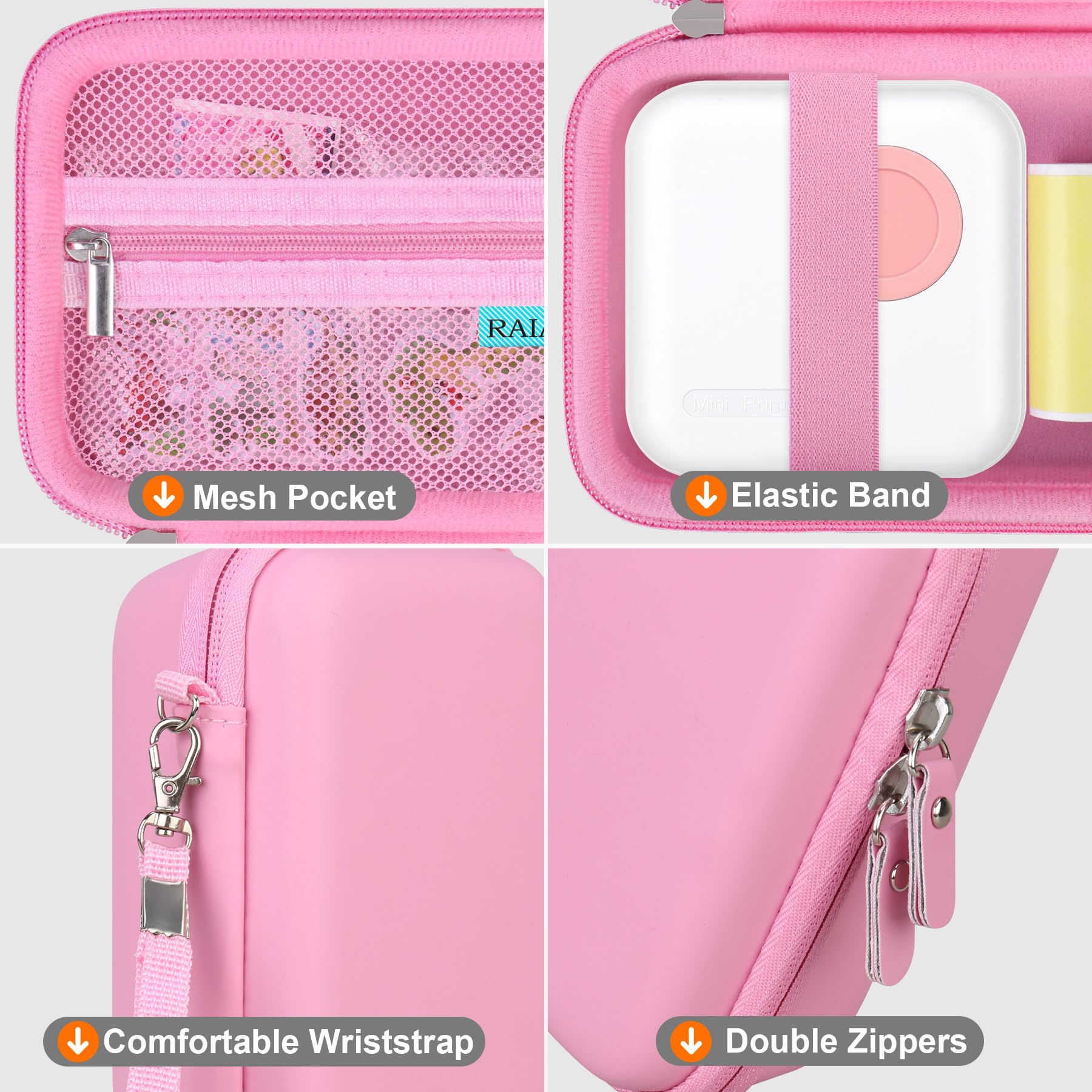 Hard Travel Carrying Case for Moremore Mini Sticker Printer & Printpods Mini Bluetooth Inkless Printer - Durable Protective Bag with Extra Storage for Thermal Label Maker Rolls & USB Cable (Deep Pink) - Perfect for Travel, Office & Craft Organization