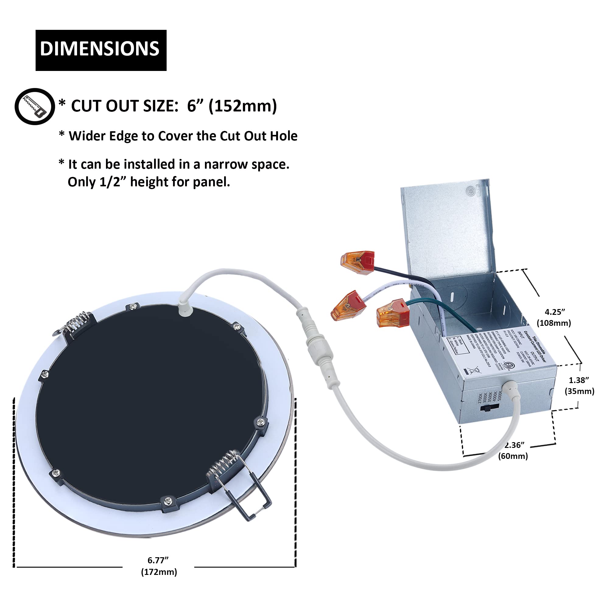 Ultra-Thin LED Canless Recessed Downlight 6 Pack - 12W 5 CCT Adjustable Ceiling Light with Junction Box, Dimmable Oil Rubbed Bronze Fixture for Bedroom, Kitchen & Living Room Lighting