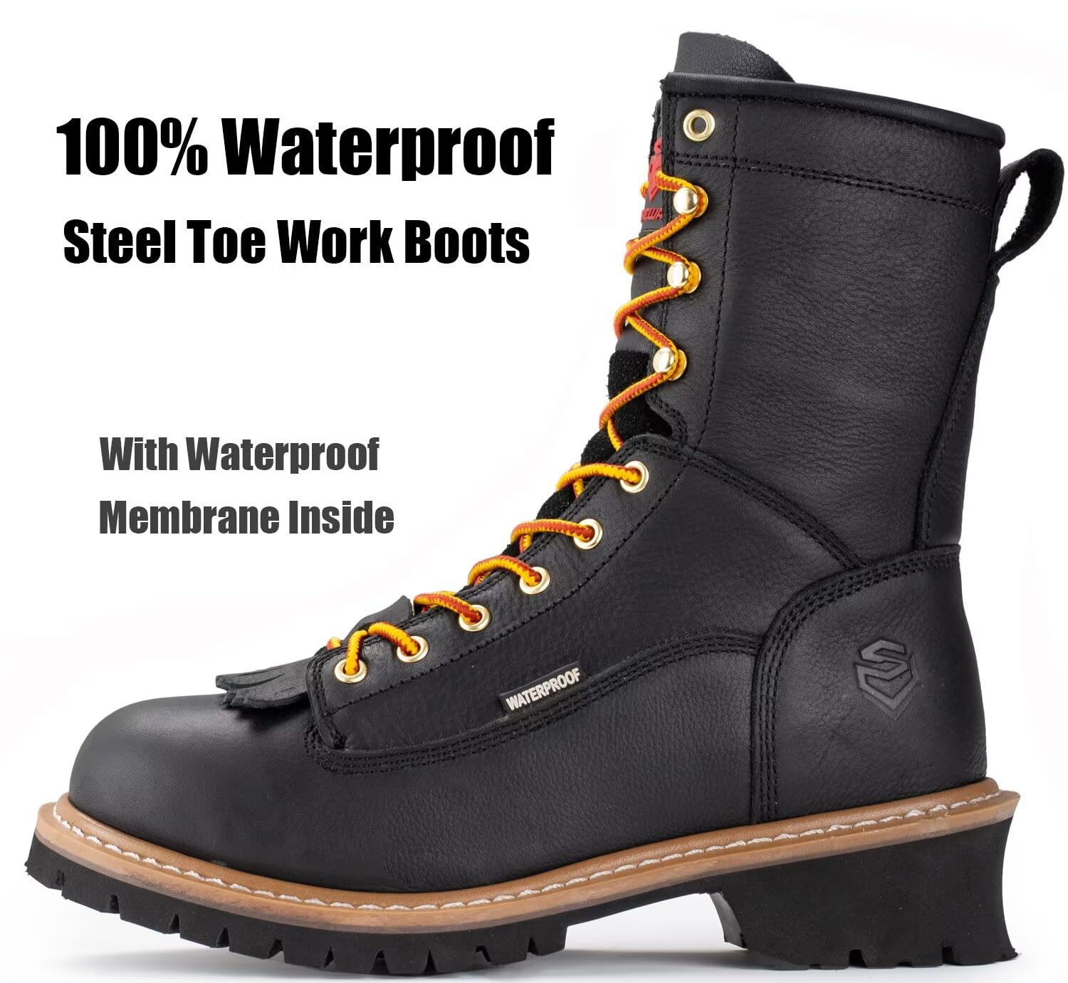 SUREWAY Men's 8-Inch Waterproof Steel Toe Work Boots - Oil & Slip Resistant, Thick Full Grain Leather, Wedge Rubber Sole, EH Rated - Ideal for Construction, Logging & Outdoor Work