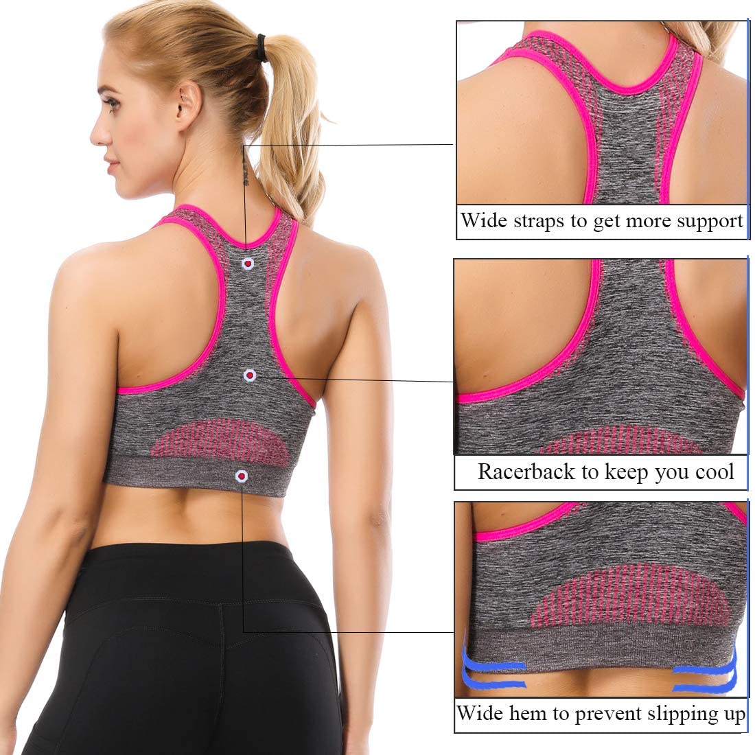 TOBWIZU Women's Medium Support Sports Bras with Pocket - Yoga, Gym & Workout Activewear for Running, Training & Fitness Activities