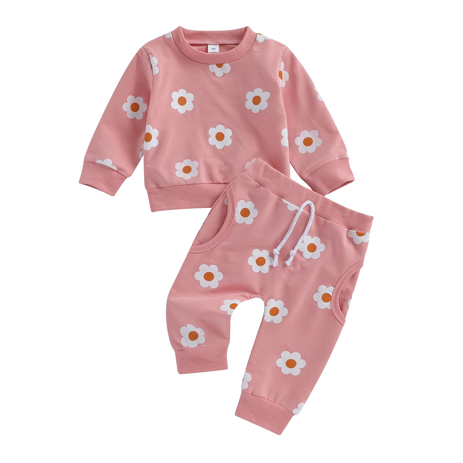 Hnyenmcko Newborn Baby Girl Outfits Set - Waffle Knit Long Sleeve Floral Sweatshirt Top & Pants for Infant | Fall Winter Warm Clothes | Perfect for Family Photos, Holiday Gifts & Daily Wear