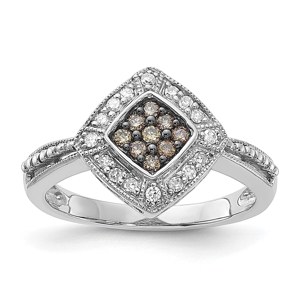 925 Sterling Silver Champagne Clear Diamond Women's Band Ring - Elegant & Dainty Fine Jewelry Gift for Her (Wedding, Anniversary, Birthday, Valentine's Day)