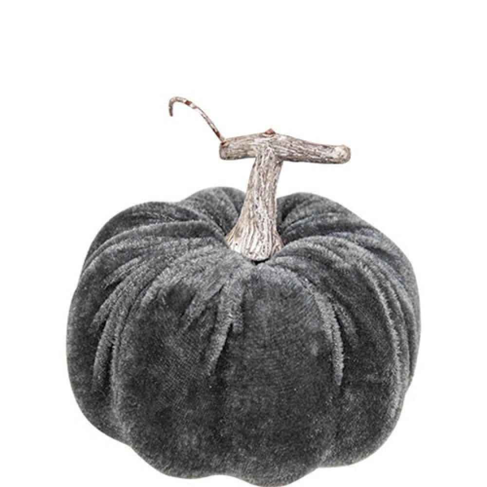 Gray Velvet Pumpkin Decor - Fall Harvest Home Decor for Thanksgiving, Autumn Table Centerpiece, Seasonal Mantel Display, Cozy Farmhouse Style