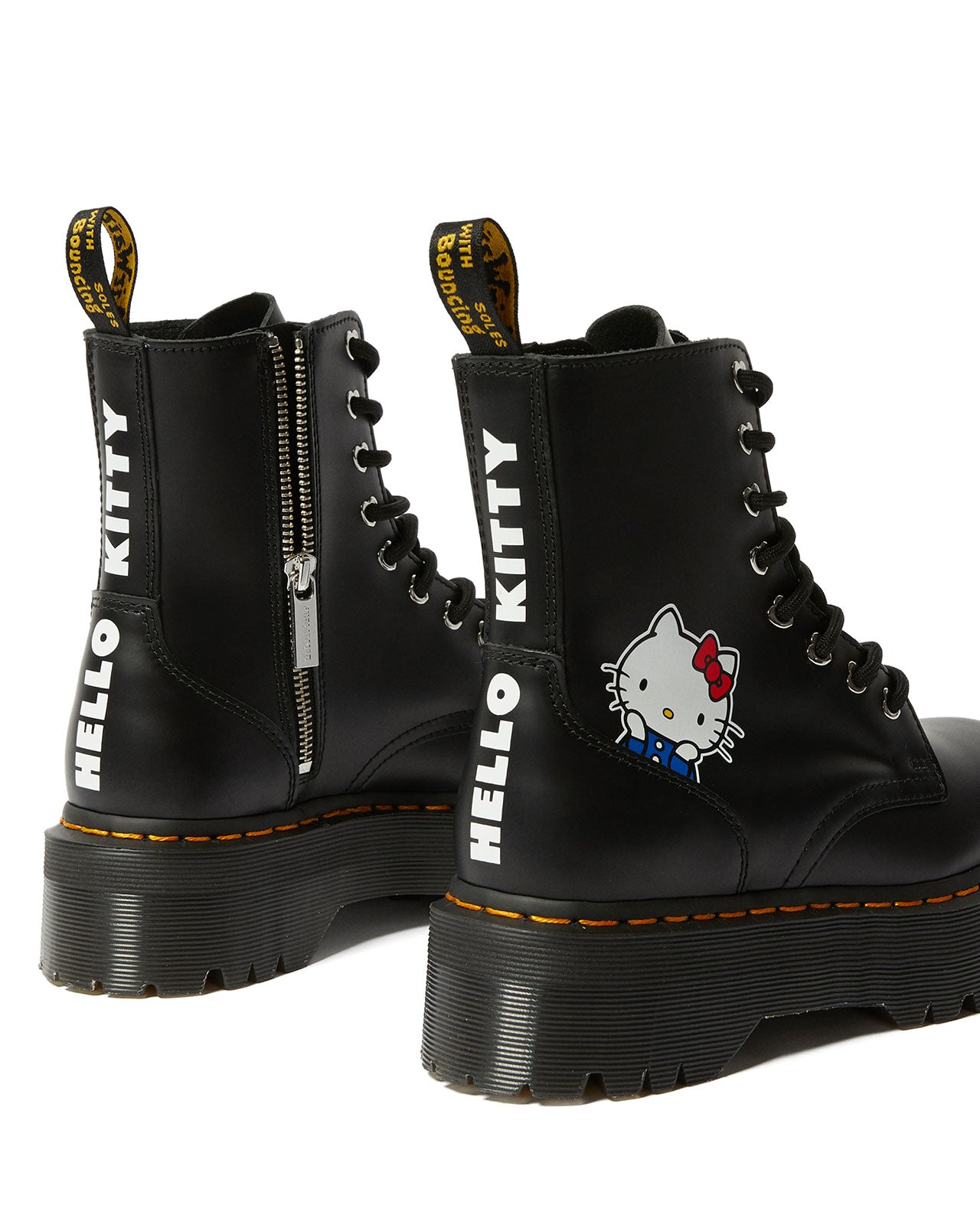Dr. Martens Jadon Hello Kitty Black Polished Smooth Platform Boots for Women - Cute Punk Style Ankle Booties for Casual Outfits & Streetwear Fashion
