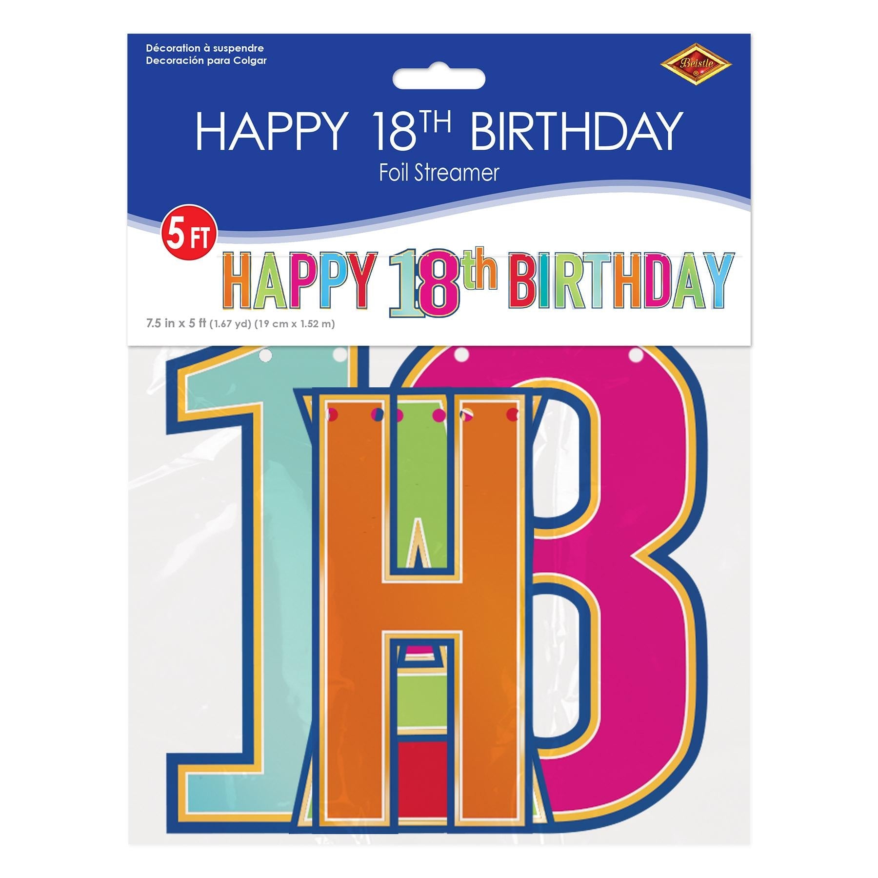 12 Pack Beistle Foil Happy 18th Birthday Streamers - Multi Color Party Decorations for Birthday Celebrations, Graduation Parties & Special Events