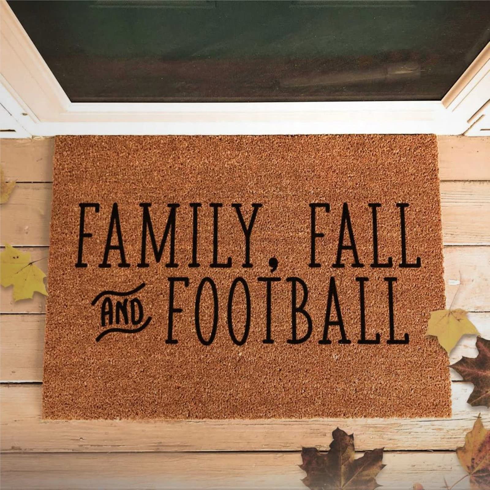 Fall Family and Football Brown Coir Doormat - Non-Slip Indoor/Outdoor Welcome Mat for Home, Office, Patio - Perfect Housewarming Gift (16x24 Inches) - Great for Seasonal Decor & Entryway Protection