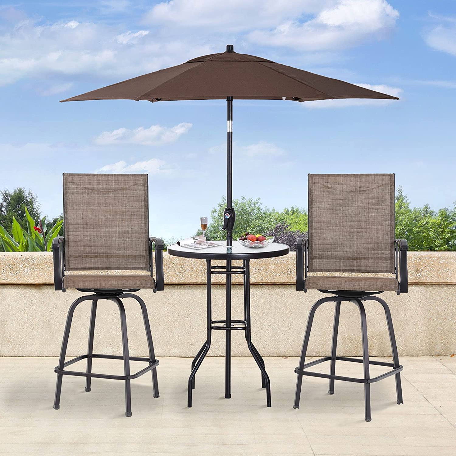 MAISON ARTS Outdoor Bar Stools Set of 6 - Swivel Patio Chairs with High Back, 300 lb Capacity Bar Height Stools for Deck, Backyard & Garden | Perfect for Outdoor Dining, Poolside Lounging & Entertaining