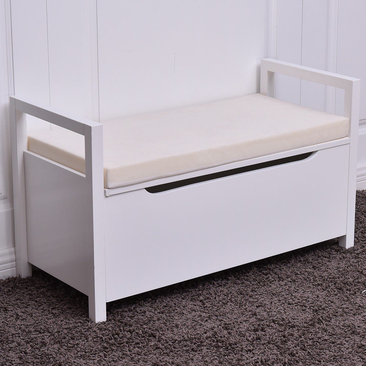 Modern Shoe Bench with Cushioned Seat - Elegant Entryway Storage Rack for Hallway, White Home Decor Furniture | Perfect for Small Spaces, Mudroom Organization & Shoe Storage Solution