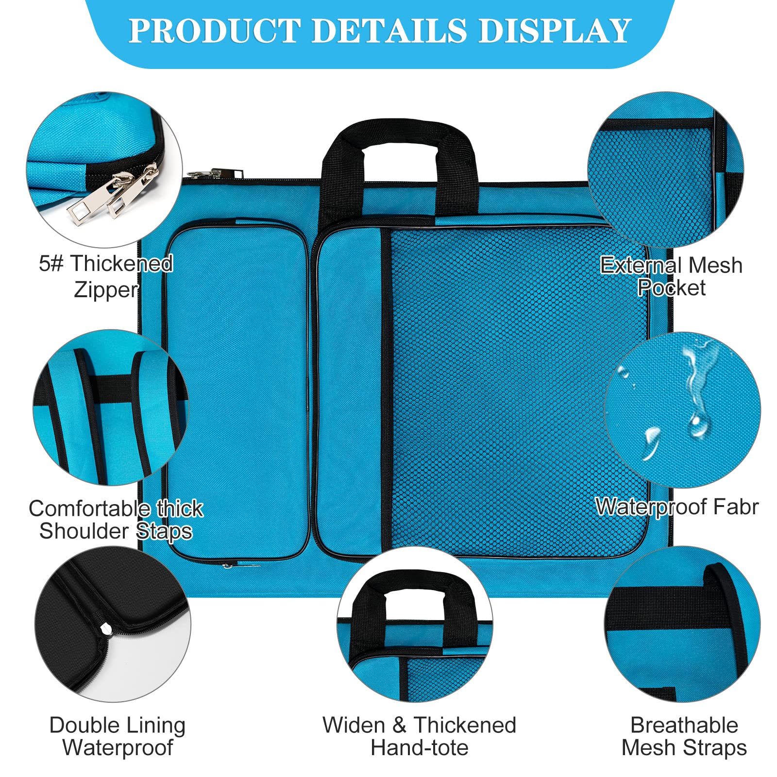 Kids Art Portfolio Bag - 15x18 Inch A3 Artist Backpack Organizer for Drawing Lessons | Sketchbook, Pencil & Artwork Storage | Empty Art Case (Blue) - Perfect for School Art Classes, Home Creativity & Travel Art Supplies