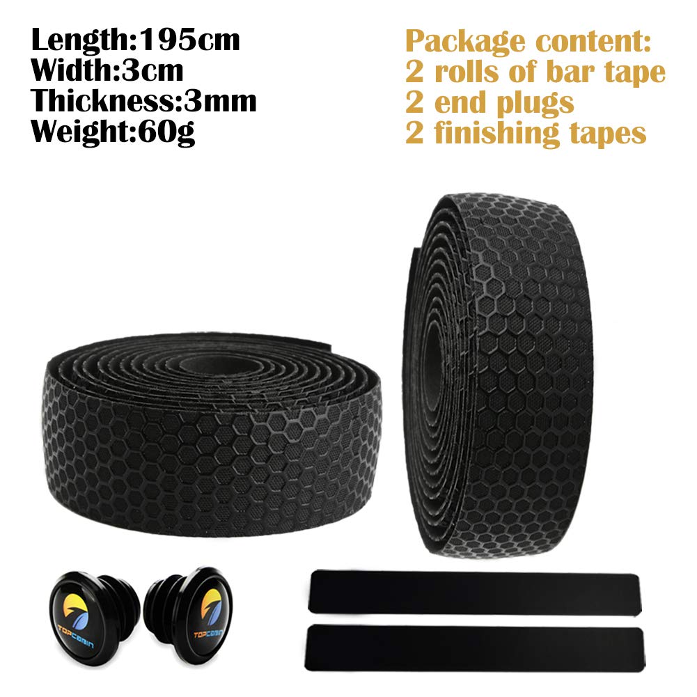 Premium EVA Camouflage Bicycle Handlebar Tape - Comfortable Road Bike Bar Grip with Bar End Plugs (2 Rolls, Grid Black) | Ideal for Road Cycling, Mountain Biking & Commuting