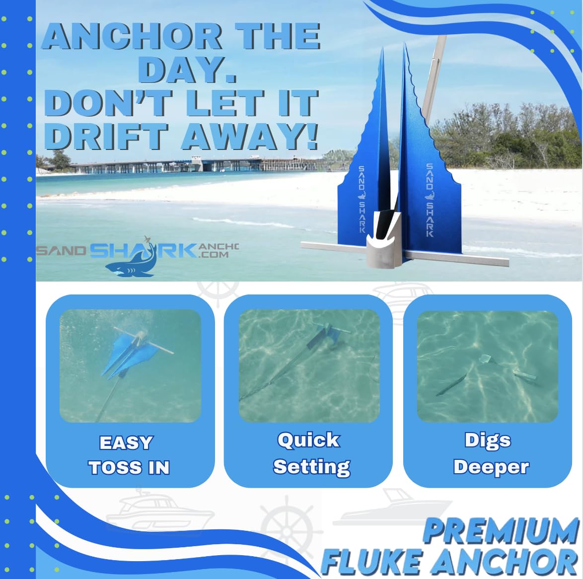 Premium Fluke Anchor with Retractable Shaft - Lightweight Aluminum Boat Anchor for Pontoon, Jet Ski & Small Boats Under 30ft | Easy Storage Sand Anchor Kit for Lakes, Rivers & Coastal Waters