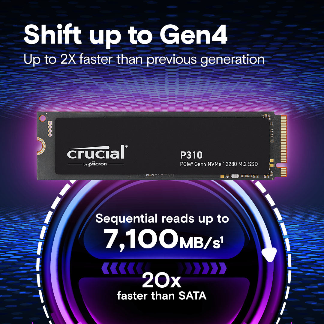 Crucial P310 PCIe Gen4 NVMe M.2 SSD 500GB 1TB 2TB - High Speed Internal Solid State Drive for Gaming, Laptop & Desktop PC Upgrade | Fast Boot & Load Times for Professionals & Gamers