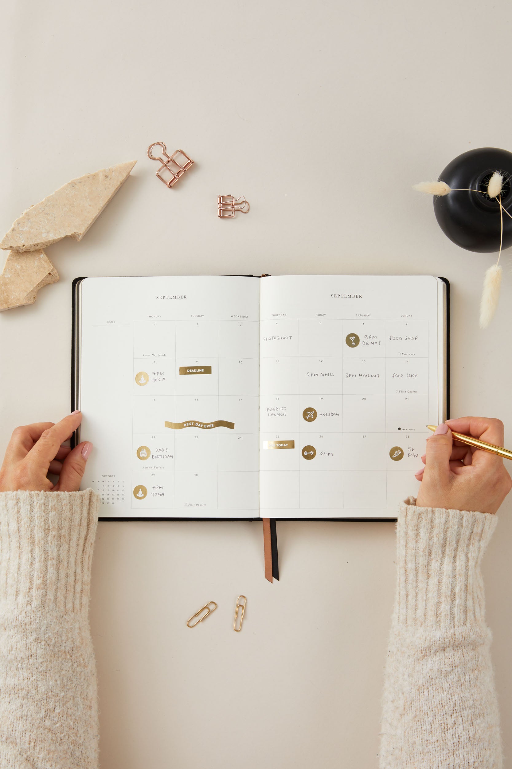 2025 Weekly Planner - Black Cloth Cover | Premium Organizer for Work, School & Personal Goals | Perfect for Professionals & Students