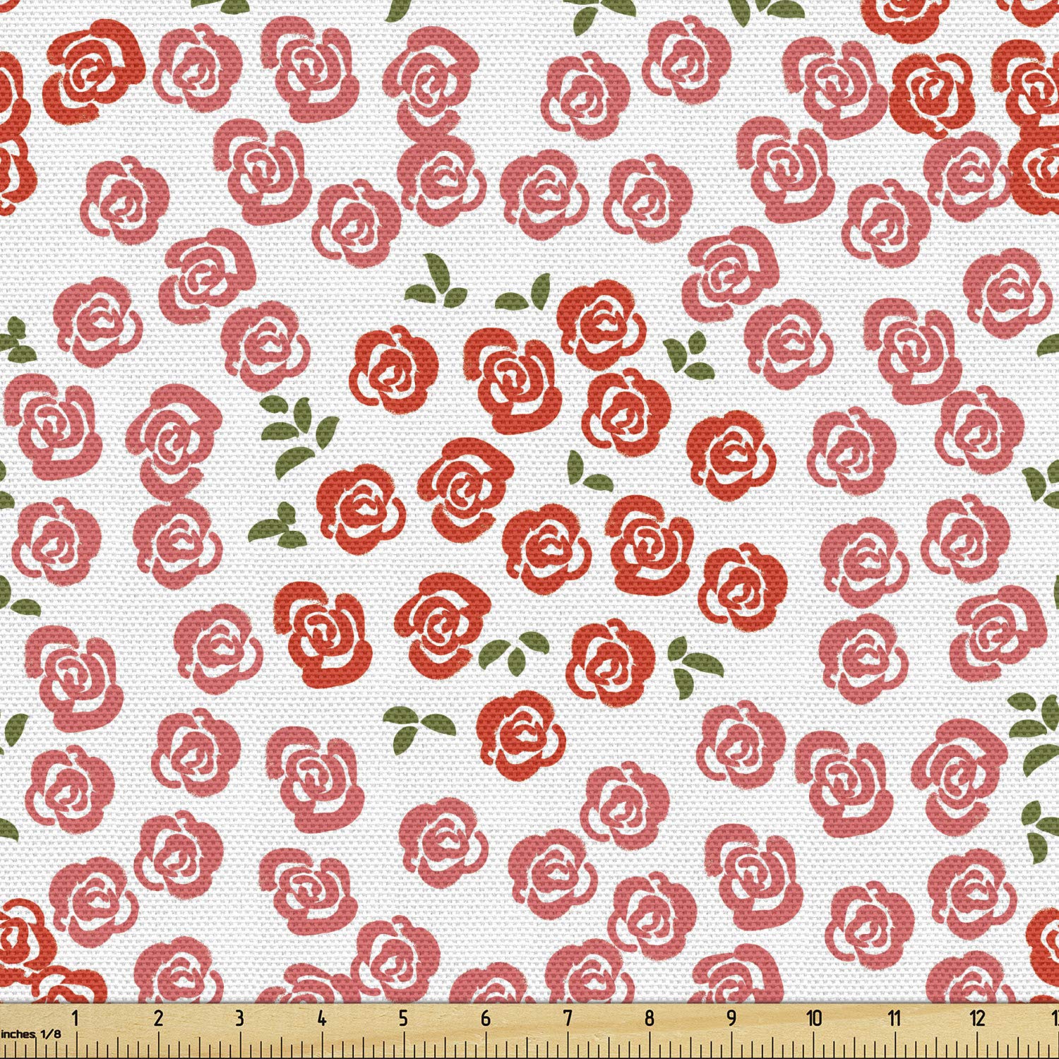Ambesonne Spring Floral Fabric by The Yard - Rose Petal Bouquet Pattern Upholstery Material for Bridal Decor, Home Accents & DIY Projects (10 Yards, Coral Vermilion Green) | Perfect for Curtains, Pillows & Table Runners