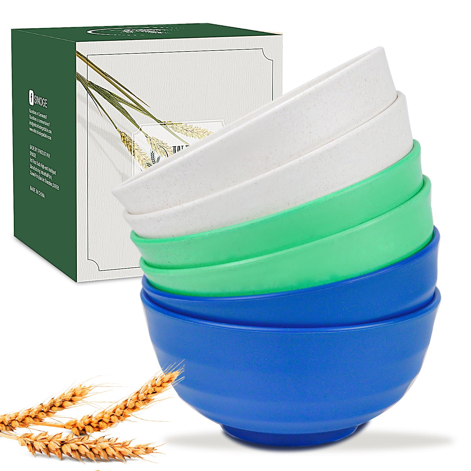 55 oz Large Wheat Straw Salad Bowls Set of 6 - Microwave & Dishwasher Safe - Big Cereal, Soup, Oatmeal & Fruit Serving Bowls - Durable & Eco-Friendly for Kitchen, Dining & Outdoor Picnics - Indigo Series