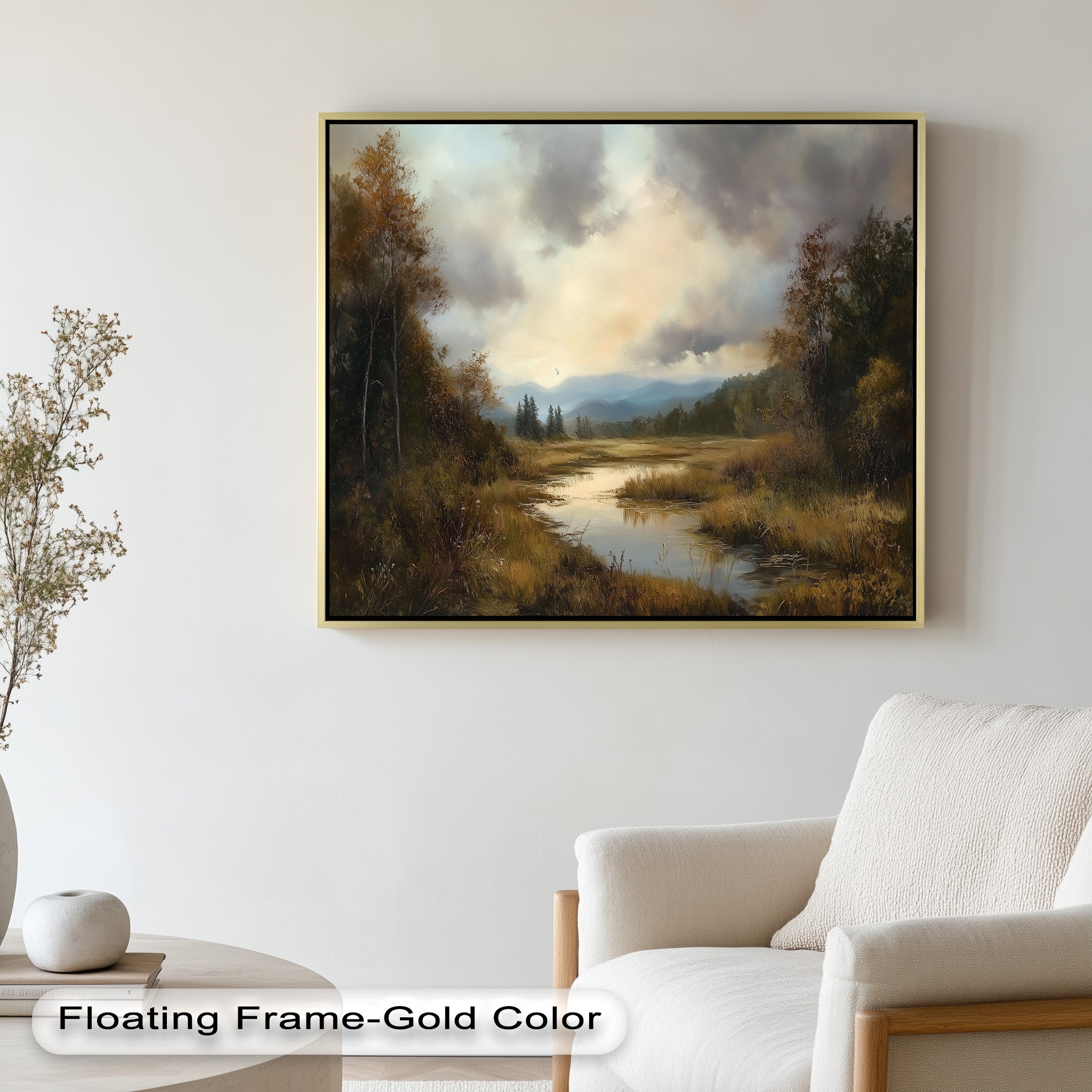 Autumn River Landscape Oil Painting - Handmade Canvas Wall Art for Living Room, Bedroom & Office Decor