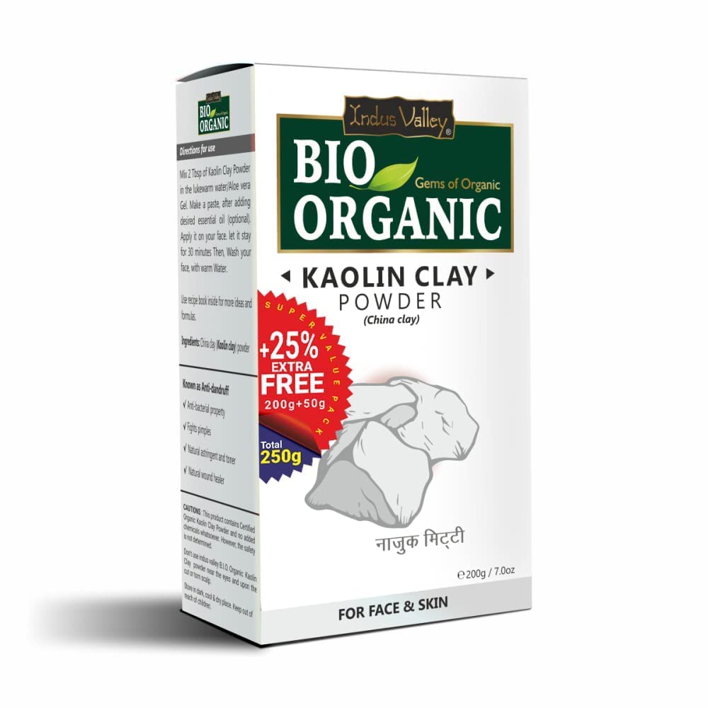 Organic Kaolin Clay Powder for Face & Skin - 250g (200g + 50g Free) | Natural Detox Mask, Acne Treatment & Pore Minimizer | DIY Skincare, Spa & Beauty Routine