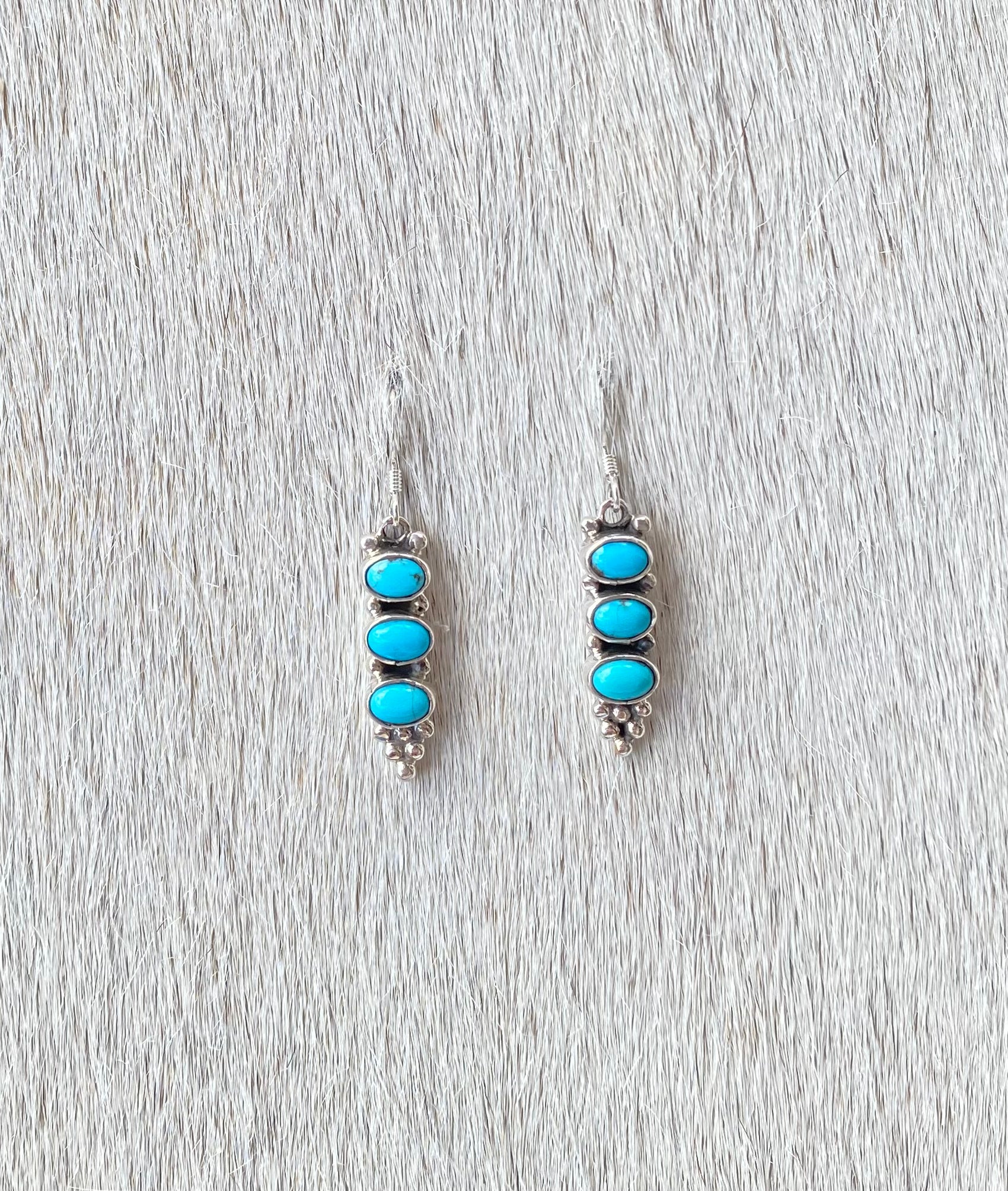 Turquoise Triple Stone Small Earrings for Women - Dainty Boho Jewelry for Everyday Wear & Special Occasions