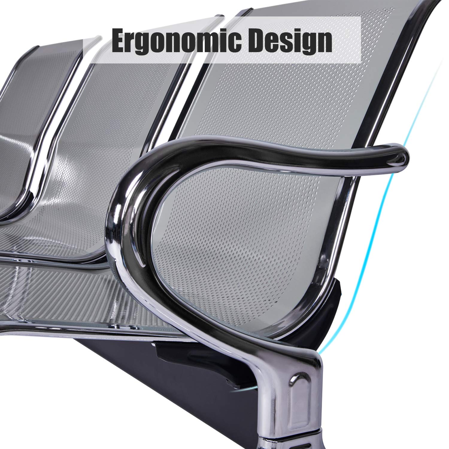 Kinfant 3-Seat Waiting Room Bench - Silver Mesh Reception Chairs for Airport, Hospital, Bank, Salon, Barber Shop | Comfortable Guest Seating for Lobby, Conference Room & Public Spaces