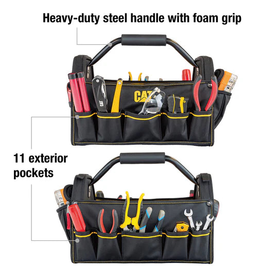 17 Inch Professional Tool Tote Bag - Heavy Duty Durable Construction for Electricians, Plumbers & Contractors - Perfect for Job Sites, Workshops & Home DIY Projects