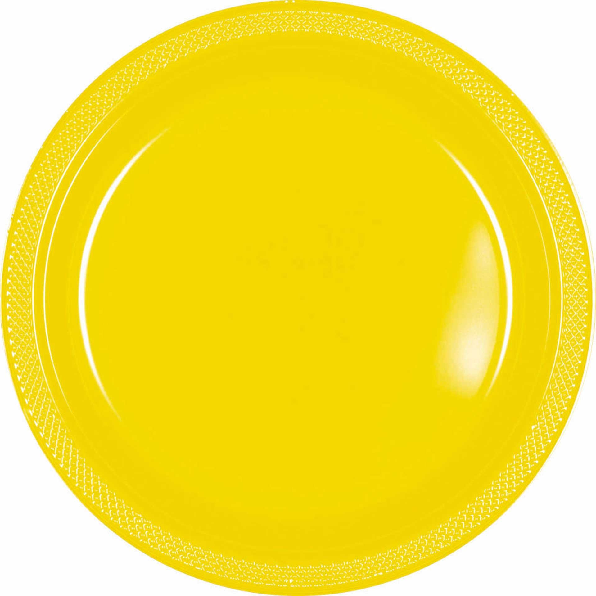20 Pack 7 Inch Yellow Plastic Plates - Durable Disposable Plates for Parties, Picnics, BBQs & Outdoor Dining - Bulk Pack of 20 Small Plates