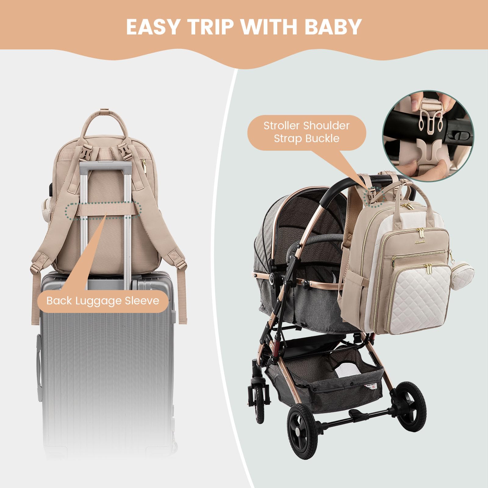 LOVEVOOK Waterproof Baby Diaper Backpack with USB Charging Port - Large Capacity Diaper Bag Fits 15.6 Inch Laptop - Perfect for Travel, Daycare & Parenting Essentials (Apricot)