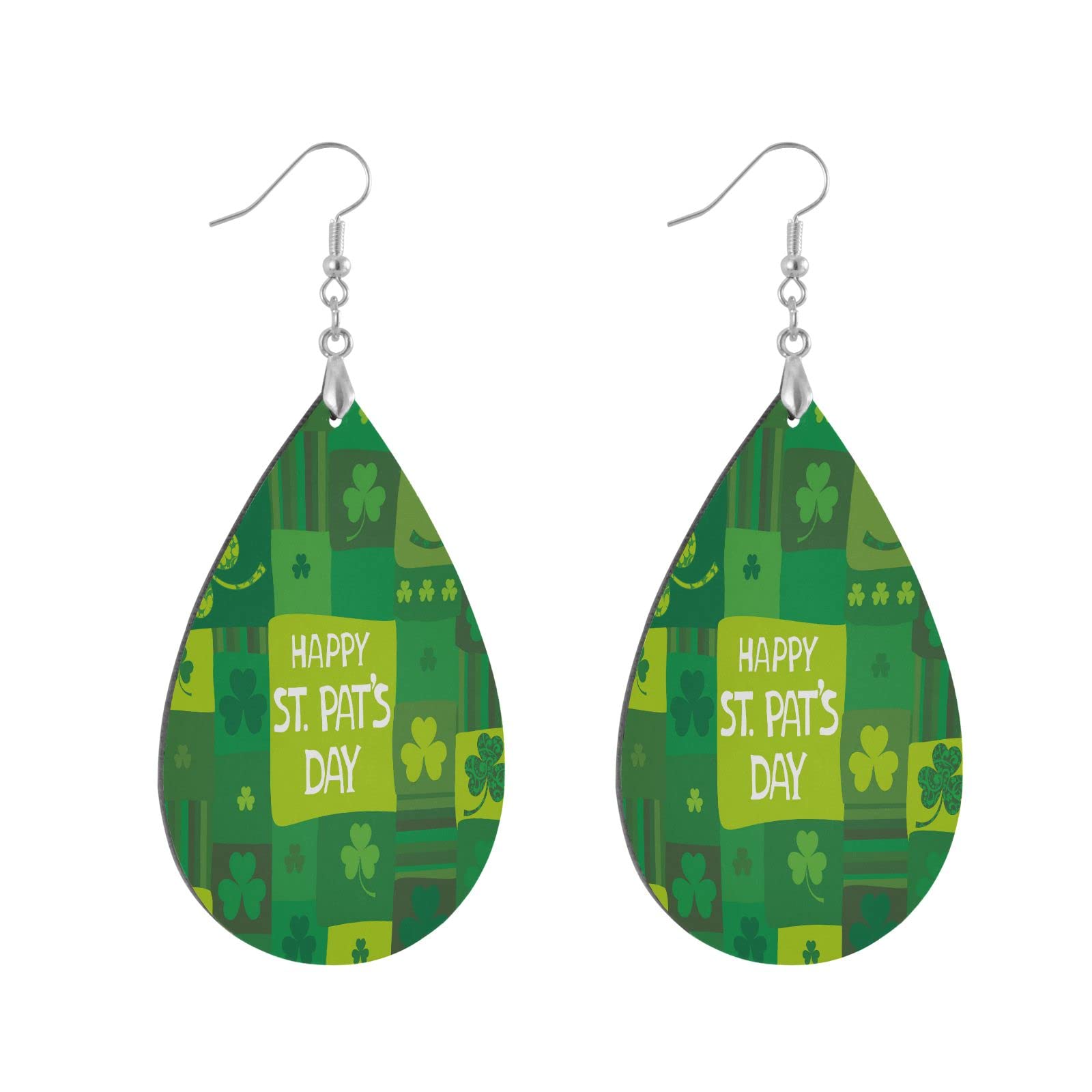 Lightweight Wooden Teardrop Earrings for Women - St. Patrick's Day Plaid Shamrock Dangle Earrings | Irish-Themed Jewelry Gift for Women & Girls | Perfect for Parties, Weddings & Everyday Wear