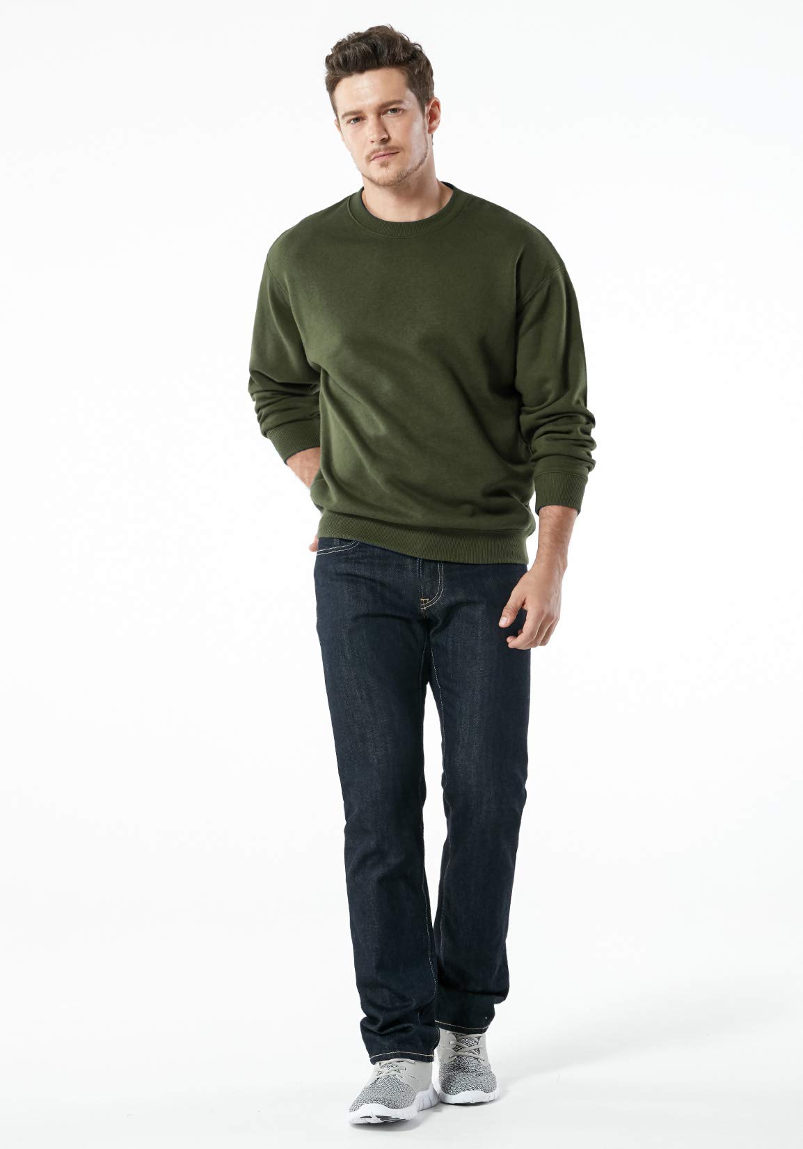 TSLA Men's Fleece Crewneck Sweatshirt - Soft Cotton Blend Thermal Pullover for Winter, Lightweight Workout Shirt - Perfect for Gym, Running & Casual Wear