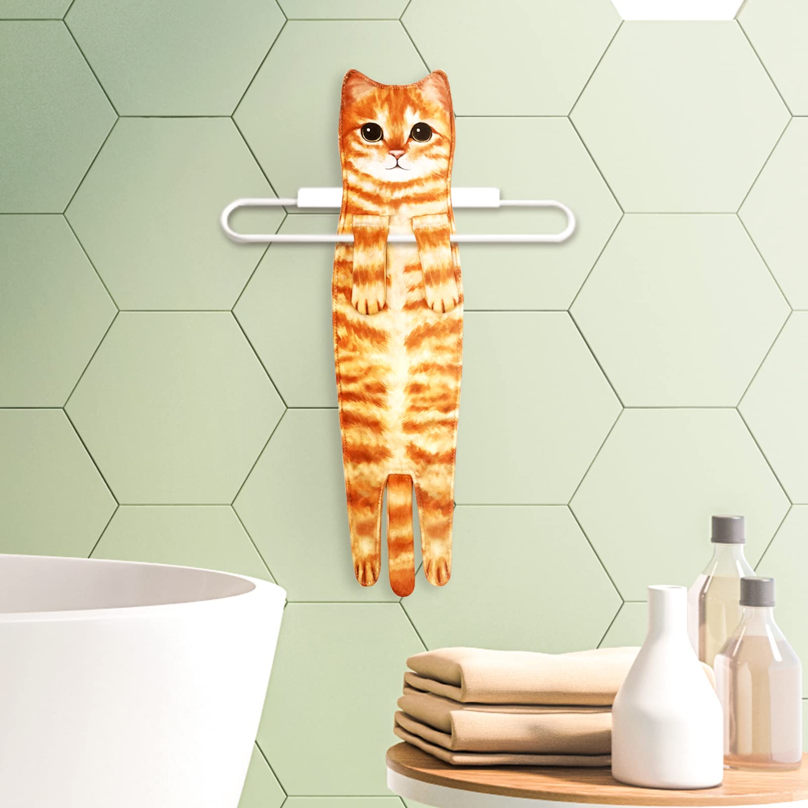 Cute Cat Quick-Dry Hand Towels for Bathroom & Kitchen - Absorbent Hanging Face Towels with Funny Cat Design - Perfect Decorative Gift for Cat Lovers (Orange) - Ideal for Bathroom Decor, Kitchen Essentials & Housewarming Gifts