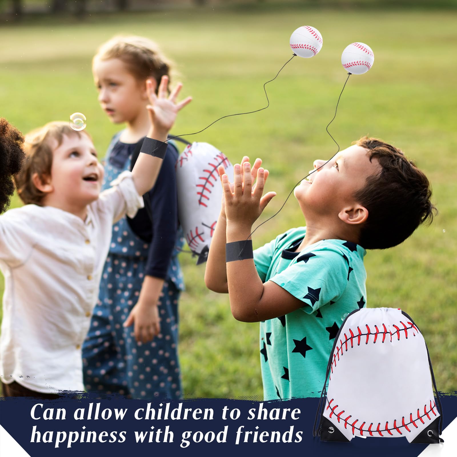 12 Pack Drawstring Backpacks with Wrist Strap - Sports Party Favors, Kids Gift Bags, Baseball Game Accessories - Perfect for Team Events, Birthday Parties & School Activities