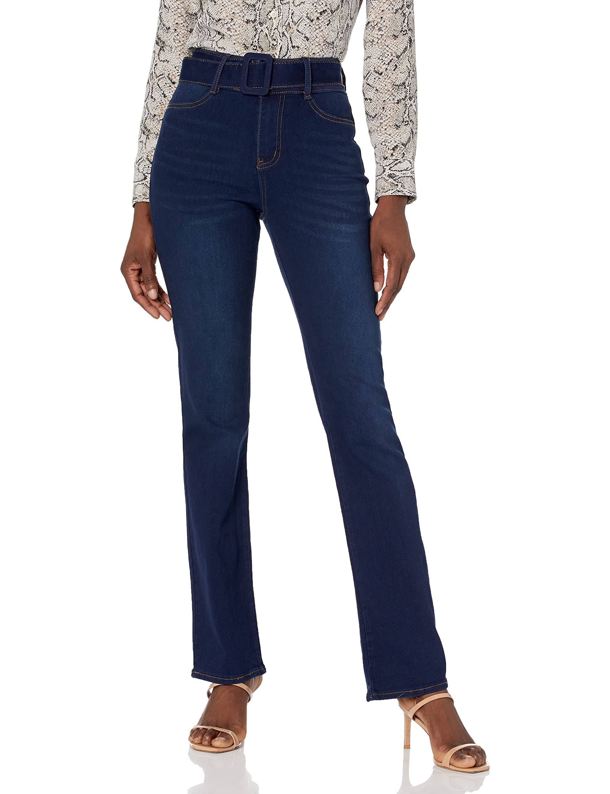 Women's Mini Flare Jeans with Self Belt - High Waist Stretch Denim Pants for Casual & Retro Style | Perfect for Everyday Wear, Date Night & Vintage Outfits