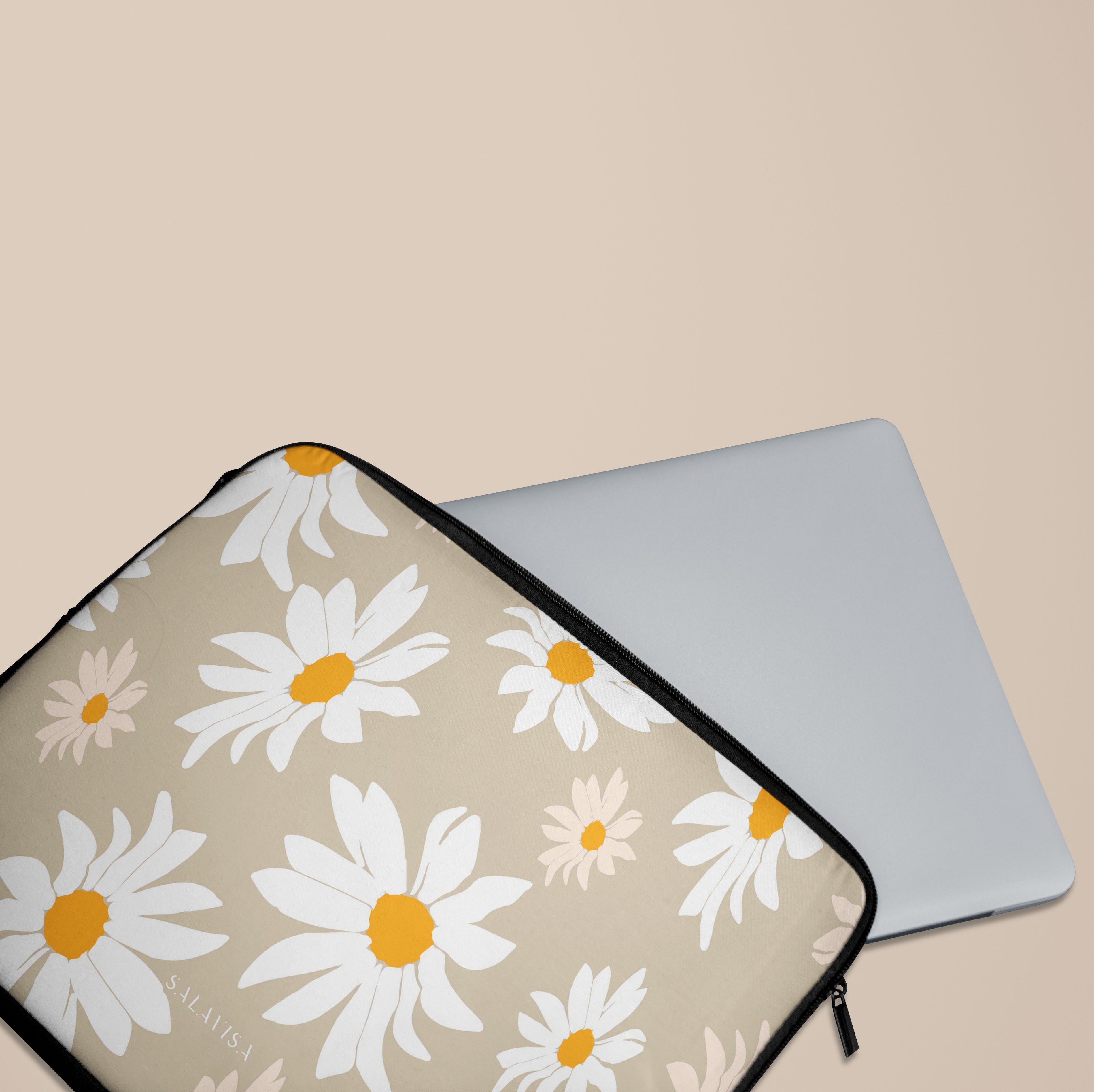 Beige Daisy Laptop Sleeve 13-15 Inch - Cute Floral Computer Case for MacBook Air/Pro - Protective Neoprene Cover for School, Office & Travel Accessories