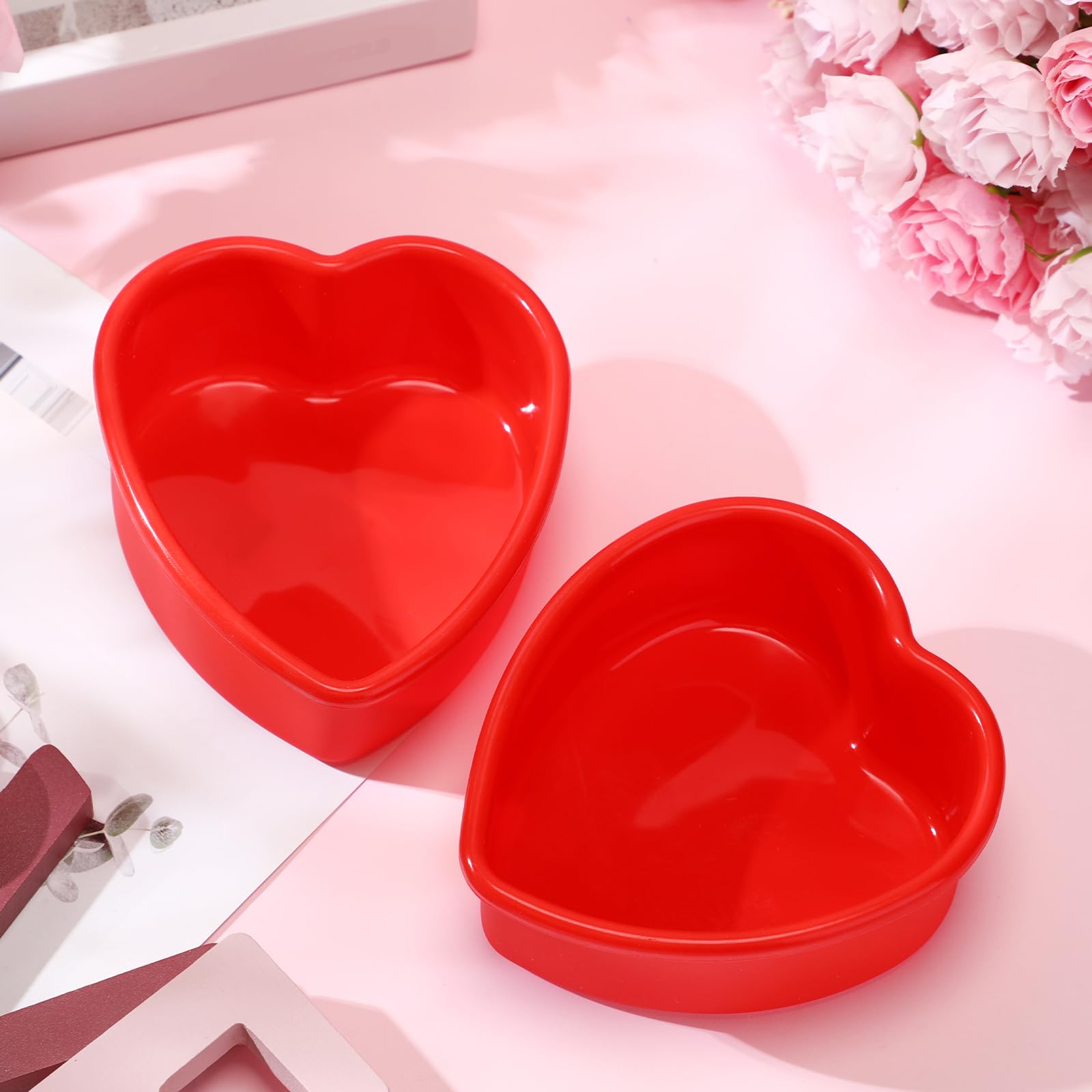 6-Piece Nonstick Silicone Heart Cake Pans Set - 4 Inch Red Mini Heart Baking Molds for Valentine's Day, Birthday Cupcakes, Muffins & Chocolate Desserts | Perfect for Home Baking, Party Treats & Romantic Gifts