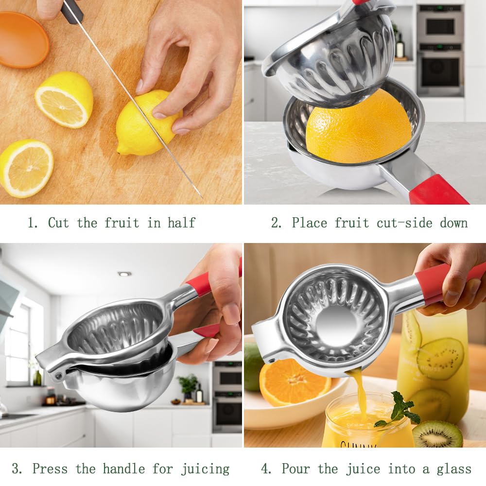 Premium Stainless Steel Lemon Squeezer - Heavy Duty Citrus Juicer for Lemons, Limes & Oranges with Ergonomic Silicone Handles - Perfect for Cocktails, Baking & Healthy Juicing at Home