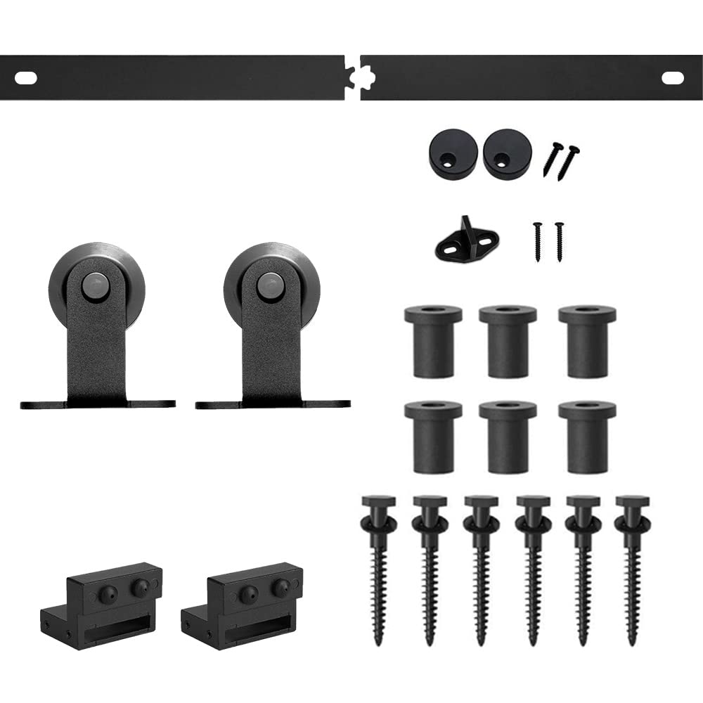 Hoconnie 12.6FT Top Mount Sliding Barn Door Hardware Kit - Black Single Door Track System for Rustic Home & Office Use