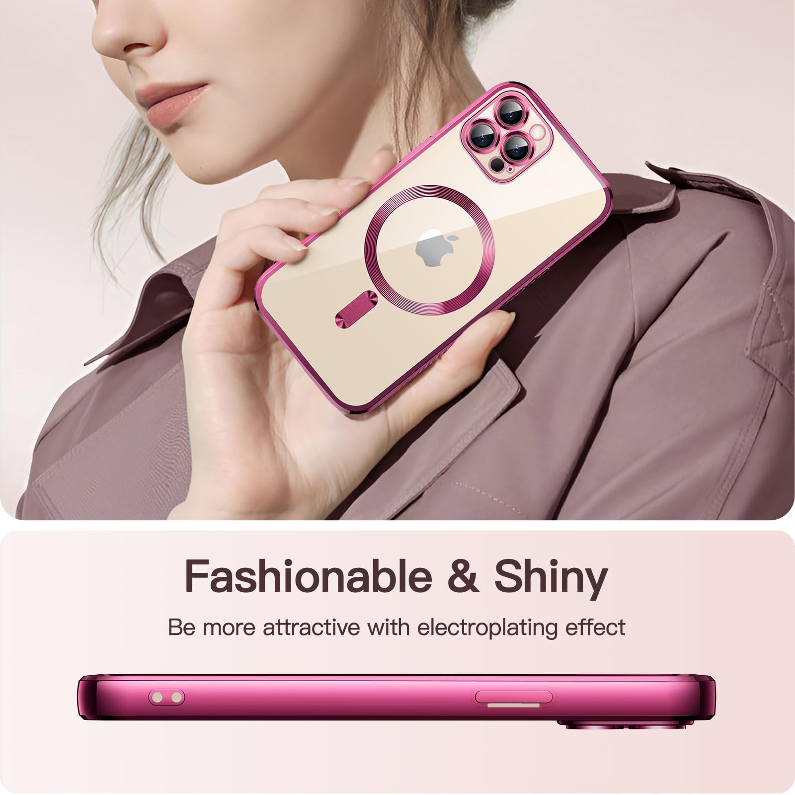 JETech Soft Clear Case for iPhone 12 Pro 6.1-Inch - Shockproof TPU Phone Cover with Camera Protection & MagSafe Wireless Charging Compatible (Rose Red) - Perfect for Daily Use, Travel & Work Protection