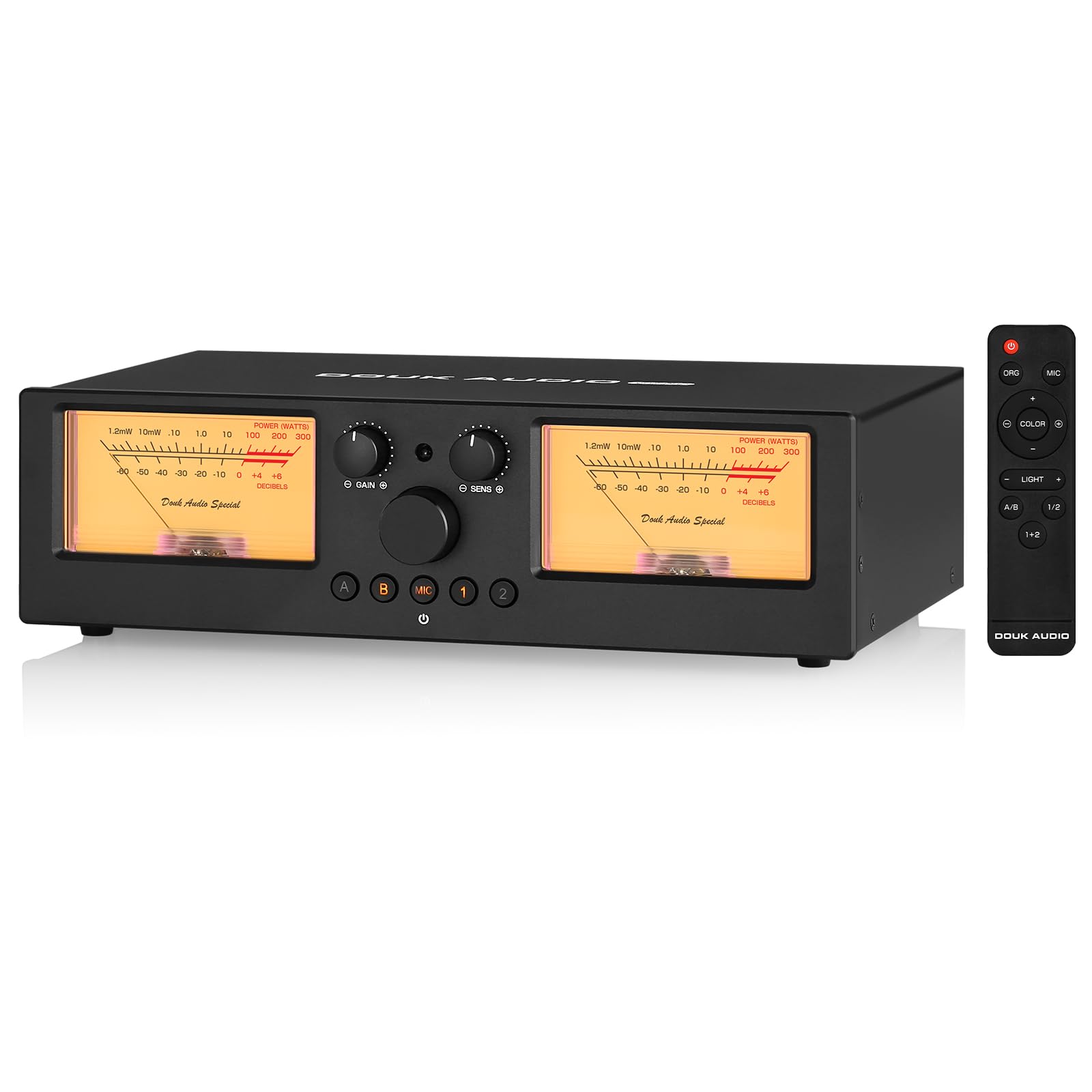 Douk Audio VU3 PRO Dual Analog VU Meter & 2-Way Amplifier Switch - 2-IN-2-OUT Speaker Selector with DB Panel Display for Home Stereo & Professional Audio Systems
