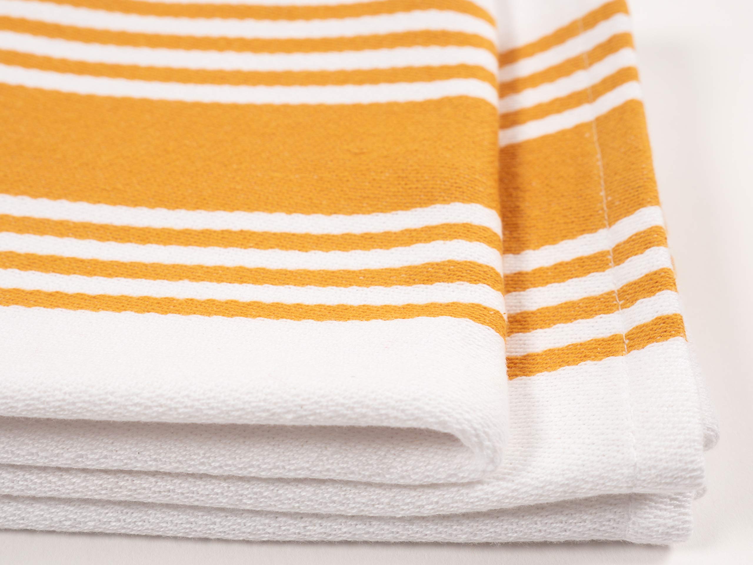 KAF Home Set of 4 Centerband and Waffle Flat Kitchen Towels | 18 x 28 Inch Ultra Absorbent & Durable Cotton Dish Towels | Soft & Stylish for Kitchen, Dining, and Bathroom Use - Ochre Color