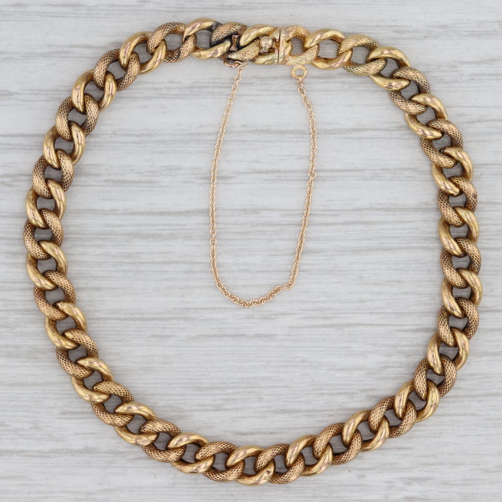 22k Yellow Gold Antique Curb Chain Bracelet - 7.25 Inch Length, 5.7mm Width with Secure Box Clasp & Safety Chain - Perfect for Vintage Jewelry Lovers, Gift Giving & Special Occasions