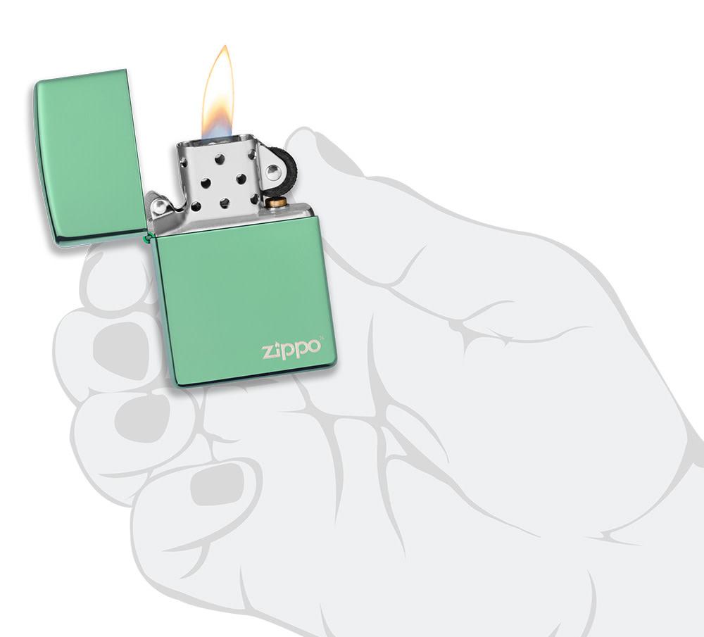 Classic High Polish Green Zippo Lighter with Logo - Windproof Refillable Metal Lighter for Outdoor Camping, Hiking & Everyday Carry (EDC)