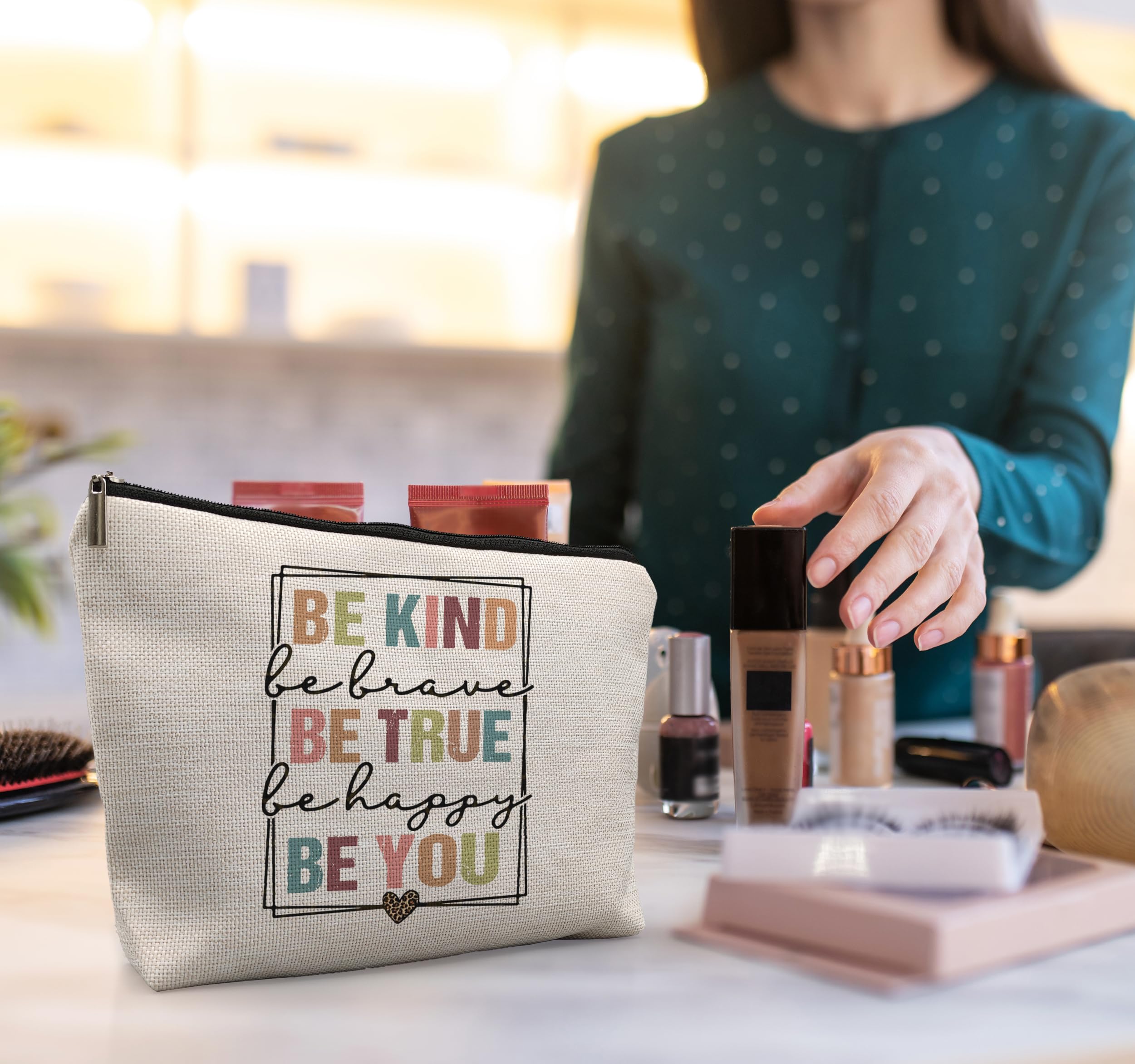 Be Kind Makeup Bags - Motivational Cosmetic Bag for Women & Girls | Inspirational Gift for Friends, Daughter & Coworker | Perfect for Travel, School & Daily Makeup Organization