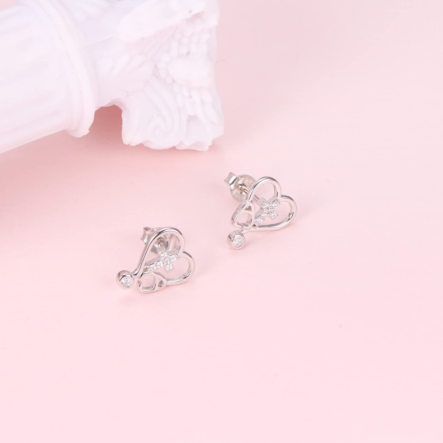 Sterling Silver Stethoscope Nurse Earrings for Women - RN Studs Medical Jewelry Gift for Doctors, Nurses & Medical Students | Perfect for Graduation, Appreciation Gifts & Daily Wear