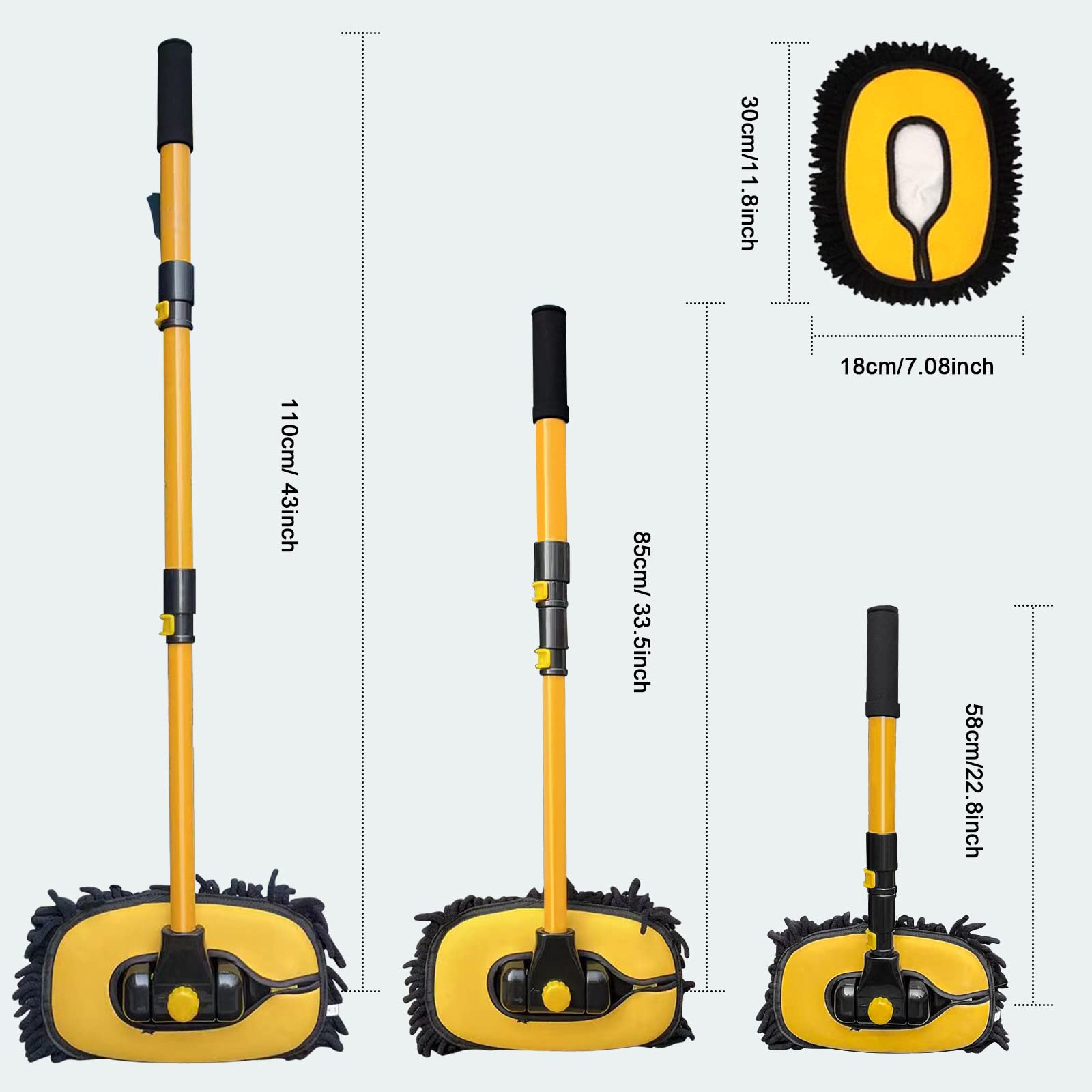 Premium Microfiber Car Wash Brush with Extendable 15° Curved Pole - Replaceable Chenille Brush Head for Gentle Cleaning - Ideal for RV, Truck, Camper & SUV Washing - Yellow Car Detailing Kit for Scratch-Free Shine